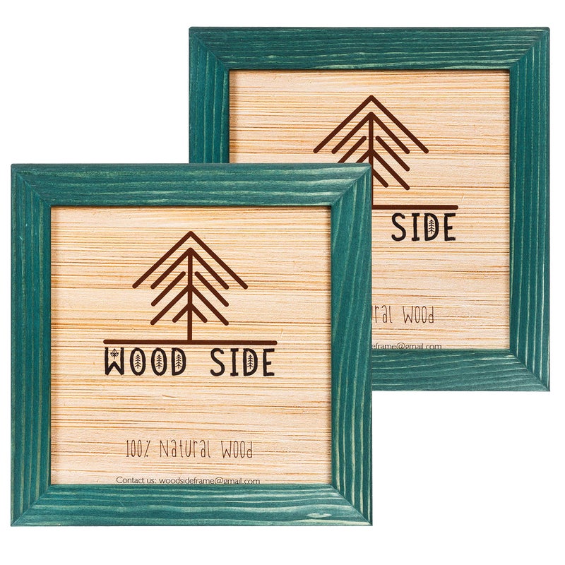 Woodside Rustic Wooden Square Picture Frames 8x8 - Set of 2 - 100% Natural Solid Eco Wood with Real Glass for Wall Mounting and Tabletop Photo Frame - Green - Image 1